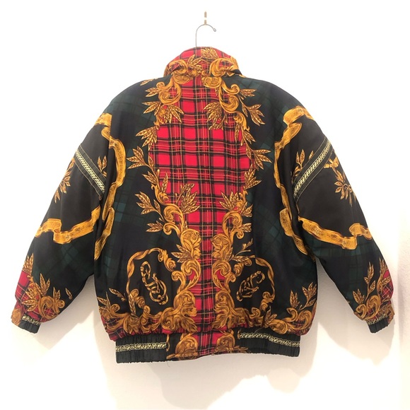 Vintage 80s 90s Gallery Printed Royal Down Puffer jacket- Mens size Medium - Picture 7 of 8